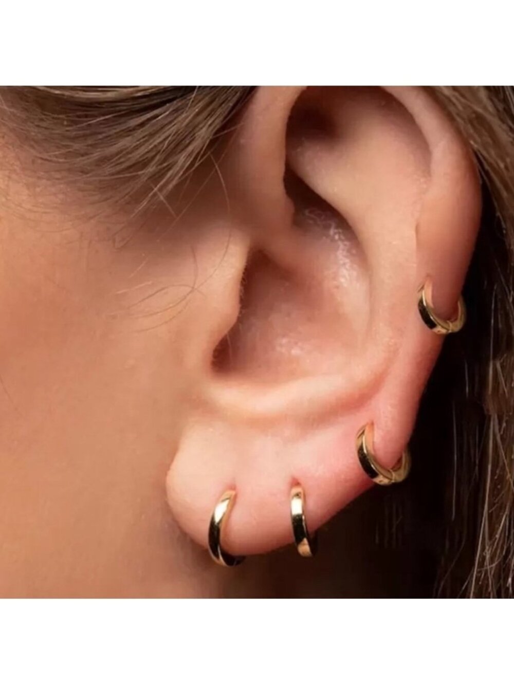 Gold Tone Mini Huggie Hoop Earrings Small Chunky Clicker Hoops Set